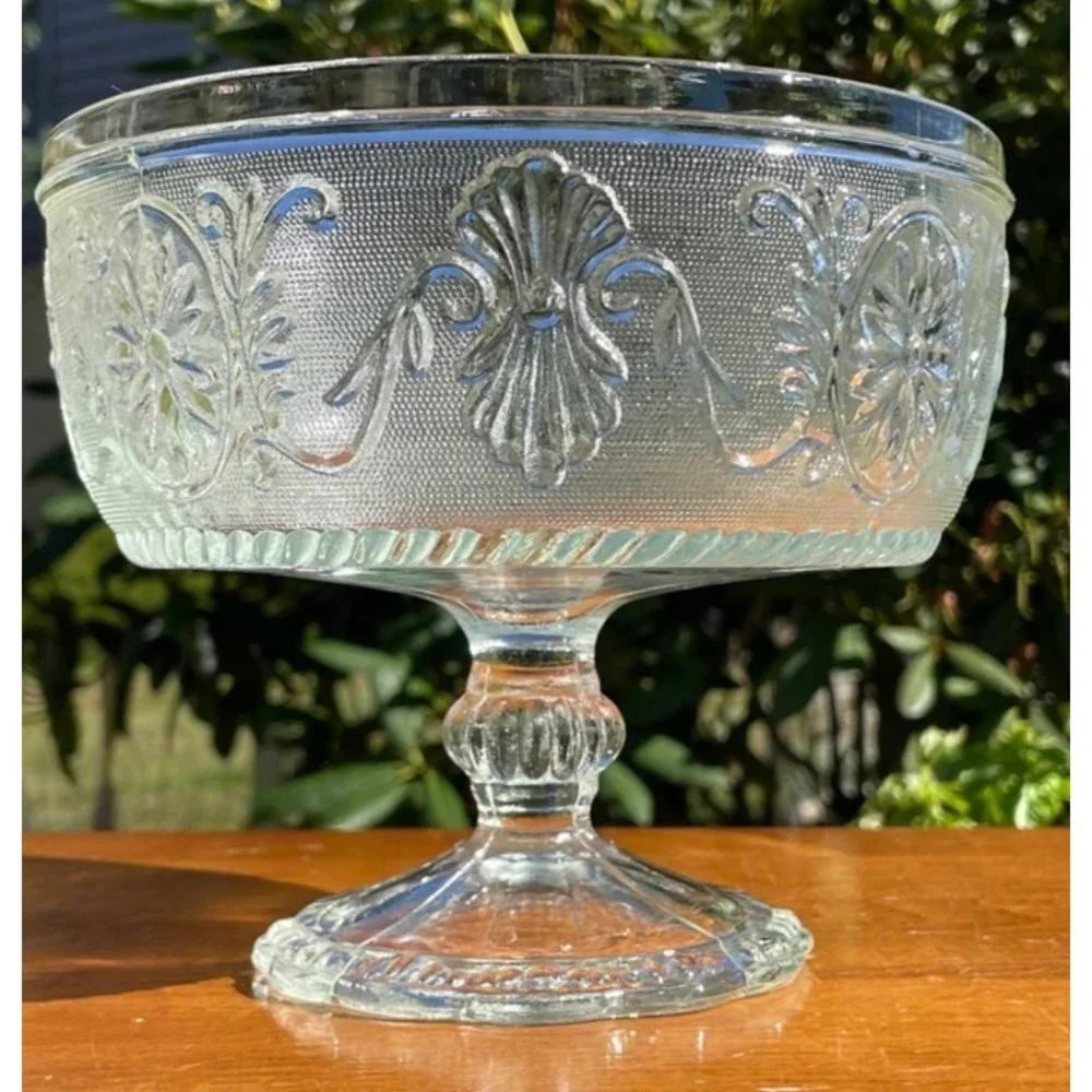 Vintage Indiana Glass Tiara Sandwich Pattern Clear Glass Pedestal‎ Compote Dish